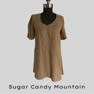 SUGAR CANDY MOUNTAIN JOSIE LINEN DRESS IN COLOR BARLEY - SIZE XS/S